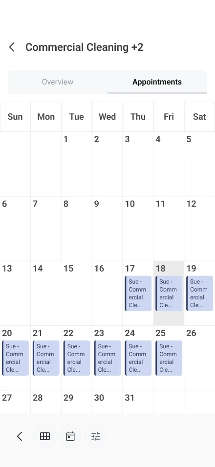 A month calendar of repeat appointments inside one booking.